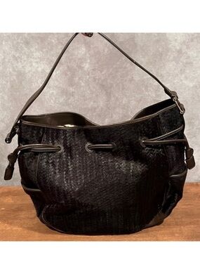 Cole Haan Dark Brown Shoulder Hobo Bag with Textured Calfskin Weave